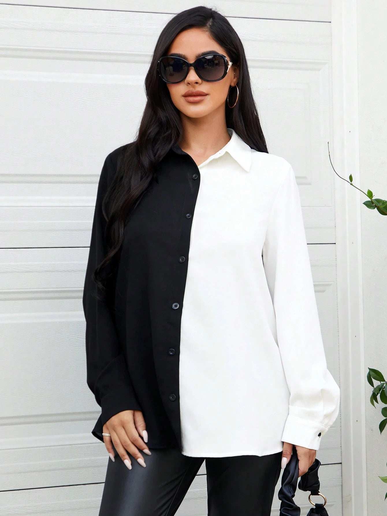 بلوزة أمامية بلونين أمامة بأزرار - Pink&blue