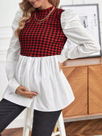 بلوزة 2 في 1 طباعة نقش مسنن اكمام شكل ساق الضأن زخارف للأمومة - Pink&blue