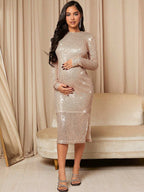 فستان فتحة للفخذ ترتر للأمومة - Pink&blue