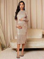 فستان فتحة للفخذ ترتر للأمومة - Pink&blue