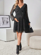 فستان بحزام للحمل بأكمام واسعة وشفاف للحوامل - Pink&blue