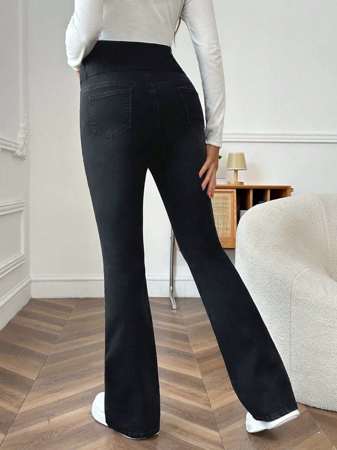 جينز بأرجل واسعة عادي بقابلية للتعديل في الخصر للحوامل - Pink&blue