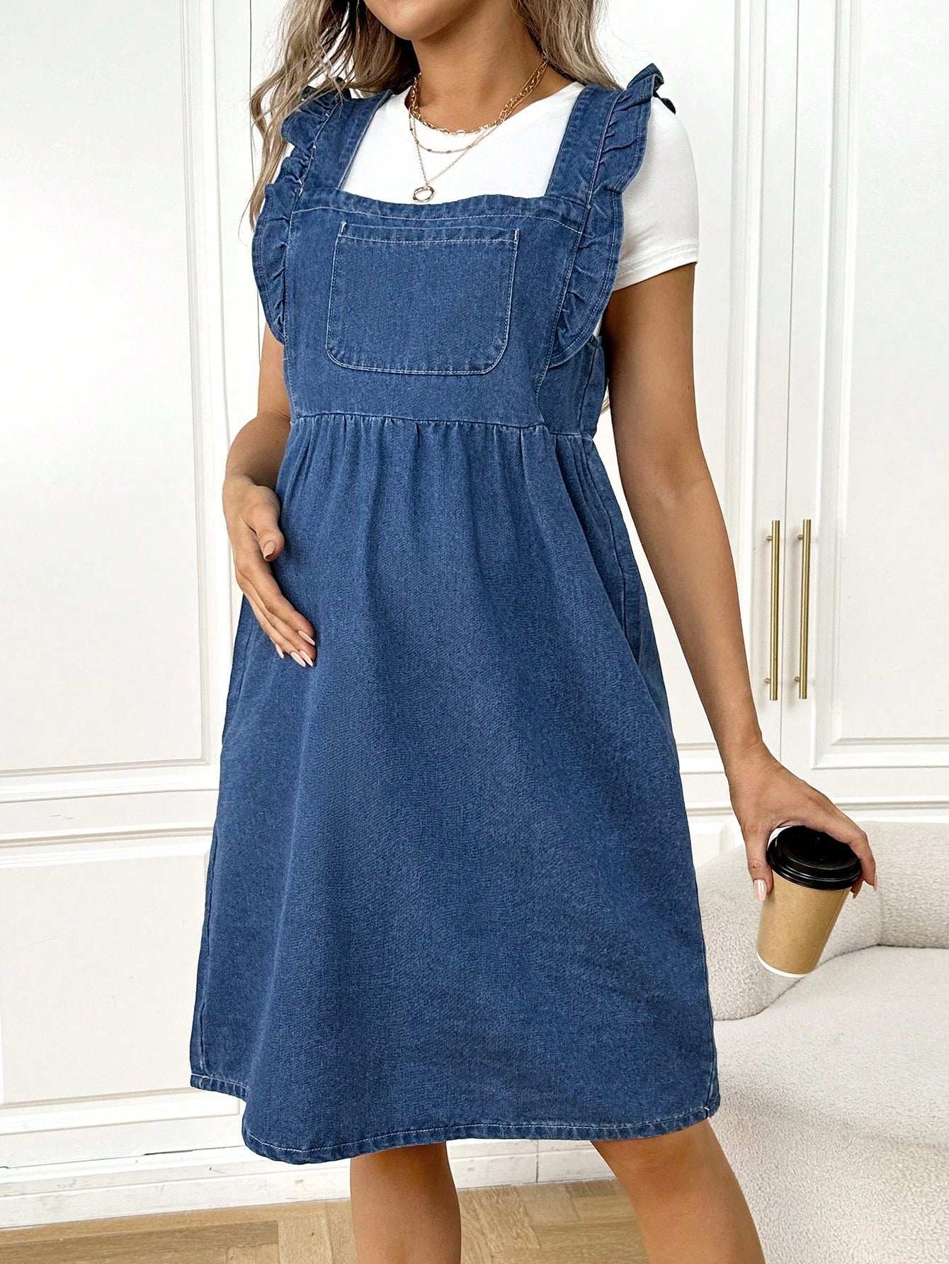 فستان الدنيم الأمومة مع [هملين] تكدرت - Pink&blue