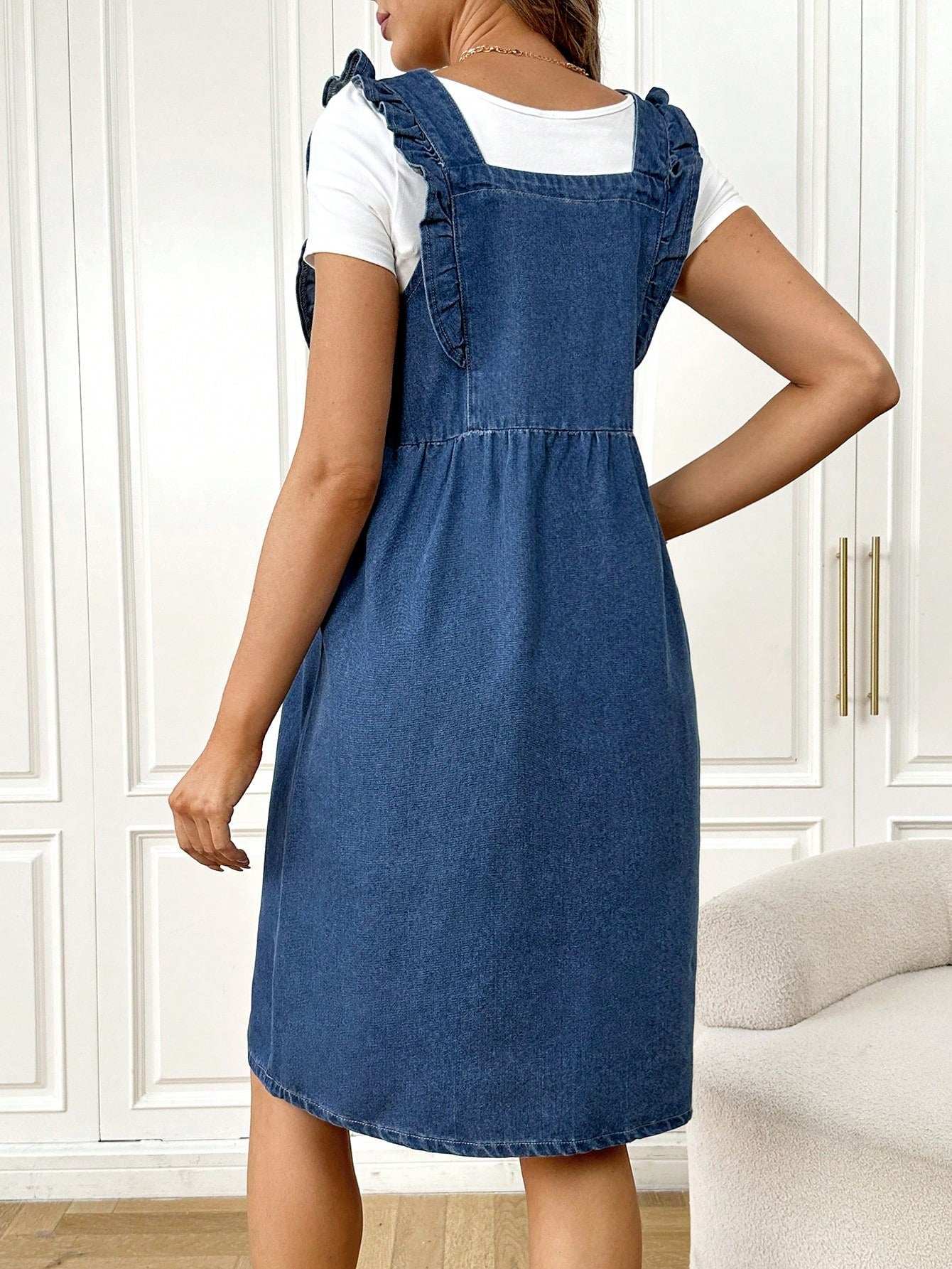 فستان الدنيم الأمومة مع [هملين] تكدرت - Pink&blue