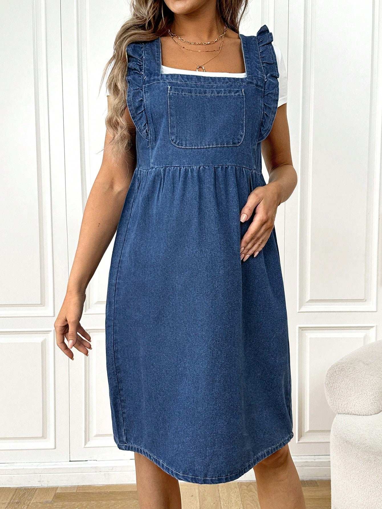 فستان الدنيم الأمومة مع [هملين] تكدرت - Pink&blue