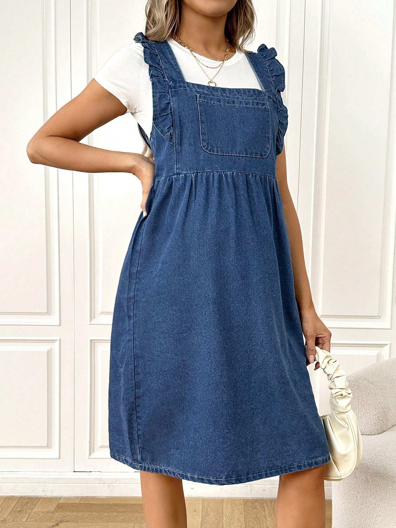 فستان الدنيم الأمومة مع [هملين] تكدرت - Pink&blue