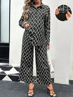 قميص مريح فضفاض عصري للحوامل مع ياقة وأكمام طويلة 2قطعة/طقم - Pink&blue