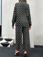 قميص مريح فضفاض عصري للحوامل مع ياقة وأكمام طويلة 2قطعة/طقم - Pink&blue