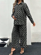 قميص مريح فضفاض عصري للحوامل مع ياقة وأكمام طويلة 2قطعة/طقم - Pink&blue