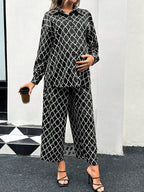 قميص مريح فضفاض عصري للحوامل مع ياقة وأكمام طويلة 2قطعة/طقم - Pink&blue