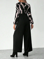 جمبسوت بأكمام فانوس مطبوعة للحوامل مع حزام - Pink&blue