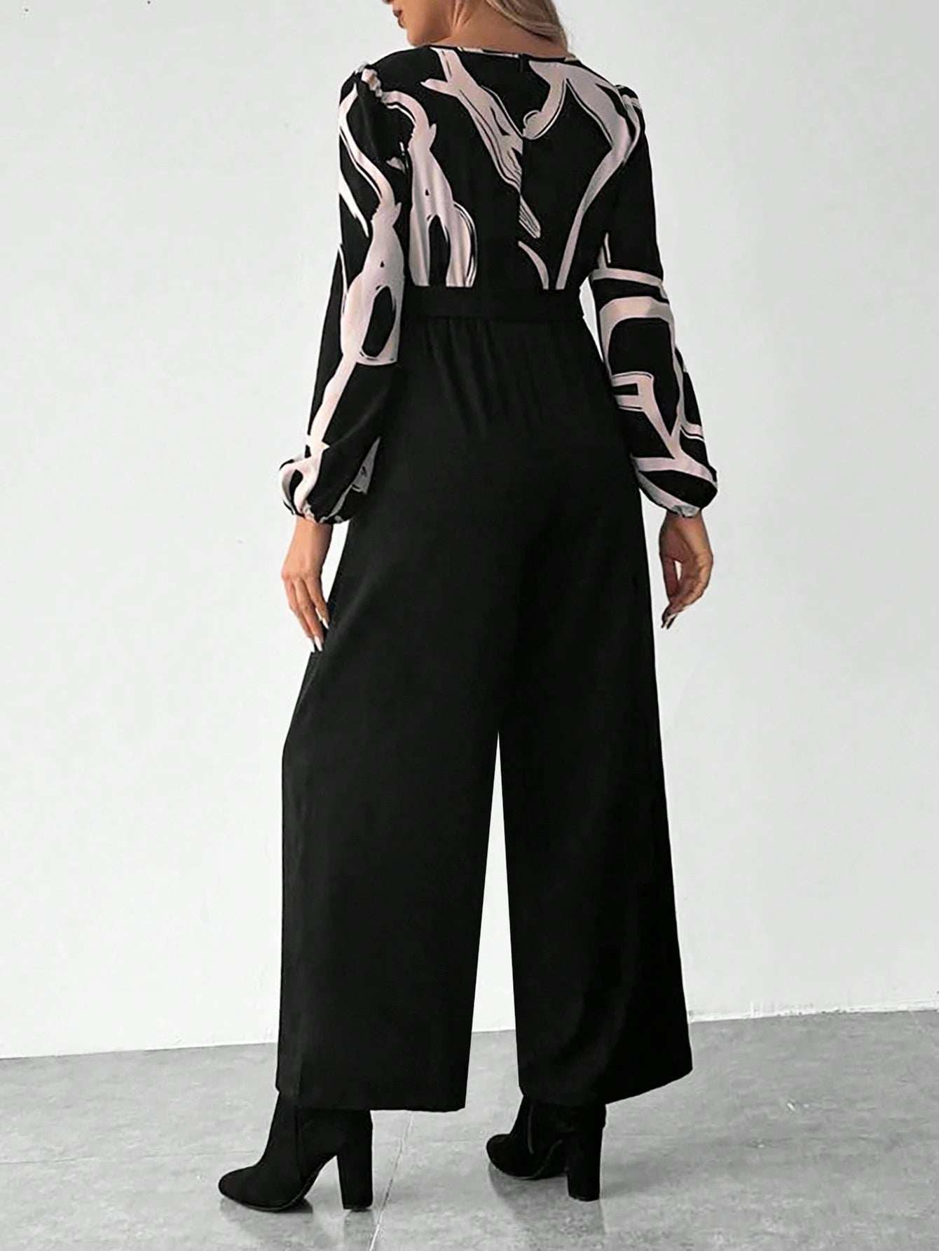 جمبسوت بأكمام فانوس مطبوعة للحوامل مع حزام - Pink&blue