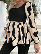 الأمومة طباعة المرقعة فانوس كم القميص - Pink&blue