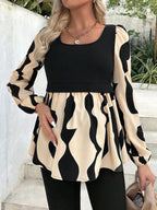 الأمومة طباعة المرقعة فانوس كم القميص - Pink&blue