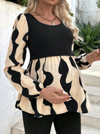 الأمومة طباعة المرقعة فانوس كم القميص - Pink&blue