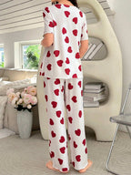 طقم بيجامة قصيرة الأكمام بطبعة قلب للأمومة - Pink&blue