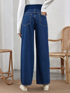 سراويل جينز ذات تنورة متدلية والخصر قابل للتعديل مناسبة للحوامل - Pink&blue