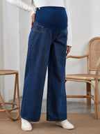 سراويل جينز ذات تنورة متدلية والخصر قابل للتعديل مناسبة للحوامل - Pink&blue