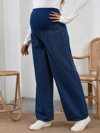 سراويل جينز ذات تنورة متدلية والخصر قابل للتعديل مناسبة للحوامل - Pink&blue