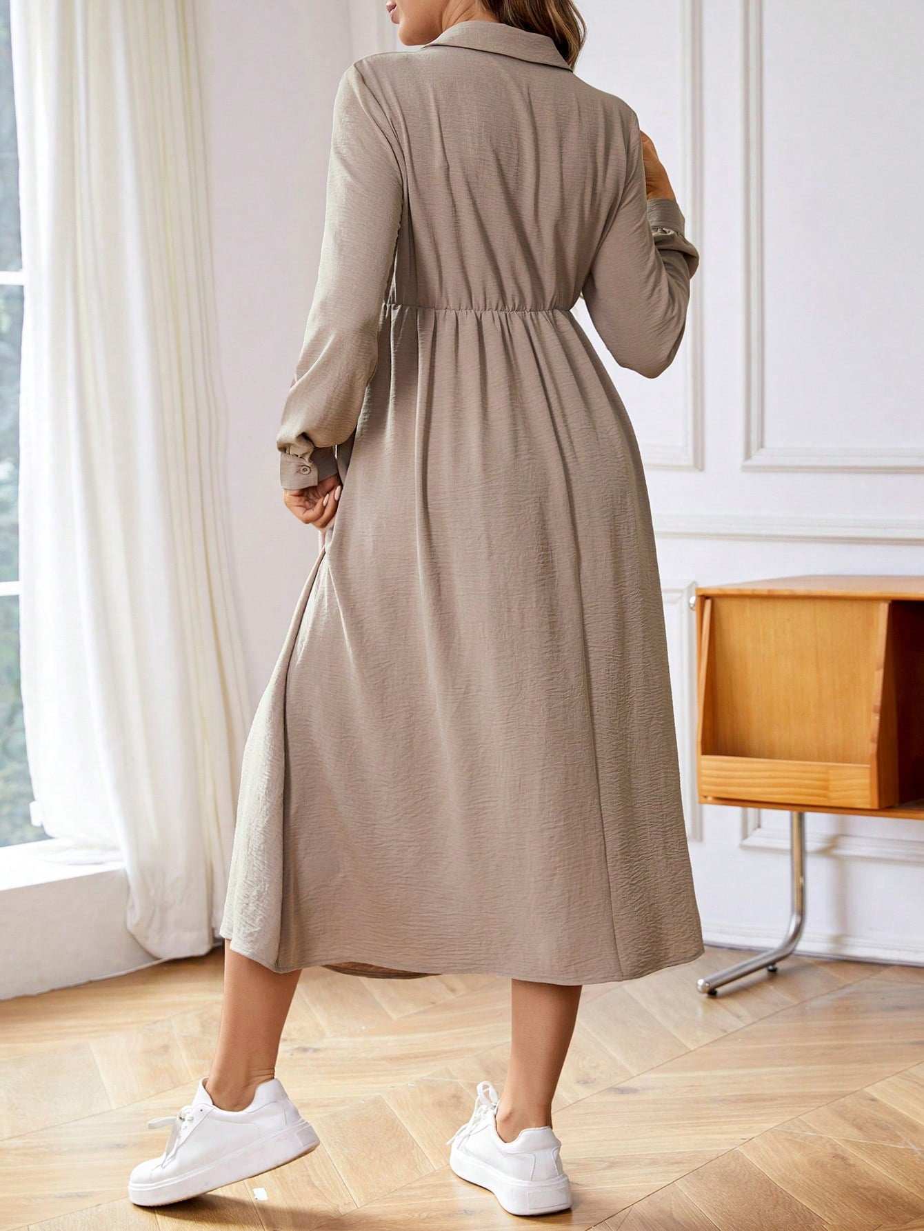 فستان بلوزة رضاعة طويلة الأكمام متعدد الوظائف للأمهات الحوامل - Pink&blue