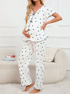 طقم بيجاما مقاس حامل بنمط الحب مع حواف متباينة - Pink&blue