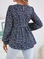 بلوزة بحزام وأكمام فانوس للحوامل مع طباعة زهور - Pink&blue