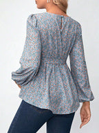 بلوزة طبعات زهرية مع أكمام بأسلوب قميص و حزام لحوامل - Pink&blue