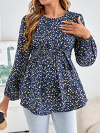 بلوزة بحزام وأكمام فانوس للحوامل مع طباعة زهور - Pink&blue