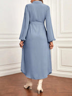 فستان قميص بحزام بأكمام فانوس الأمومة - Pink&blue