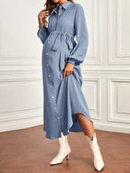 فستان قميص بحزام بأكمام فانوس الأمومة - Pink&blue