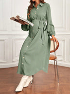 فستان قميص بحزام بأكمام فانوس الأمومة - Pink&blue