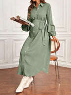 فستان قميص بحزام بأكمام فانوس الأمومة - Pink&blue