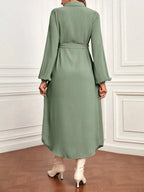 فستان قميص بحزام بأكمام فانوس الأمومة - Pink&blue