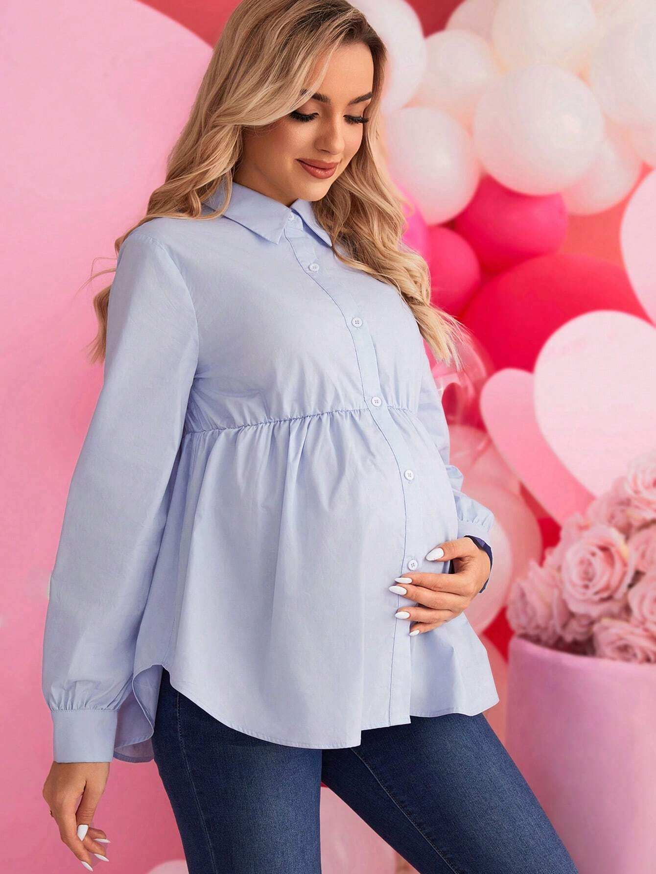 بلوزة بحافة مكشكشة بحافة كشكش - Pink&blue