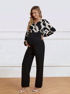 بدلة قفطان بطبعة الحمل وردية التصميم مزركشة من القطع العلوية وتصميم خصر عالي - Pink&blue