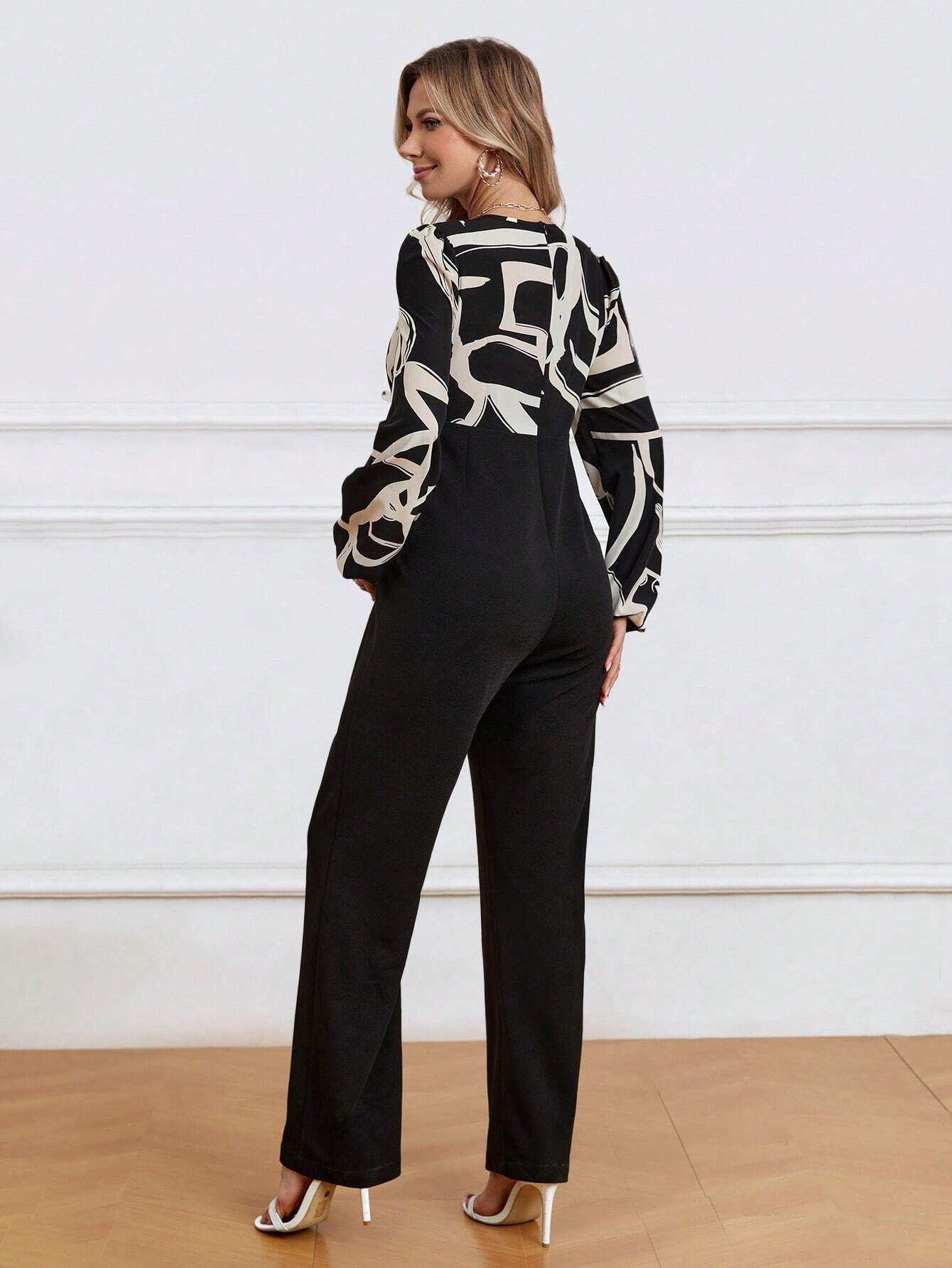 بدلة قفطان بطبعة الحمل وردية التصميم مزركشة من القطع العلوية وتصميم خصر عالي - Pink&blue