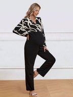 بدلة قفطان بطبعة الحمل وردية التصميم مزركشة من القطع العلوية وتصميم خصر عالي - Pink&blue