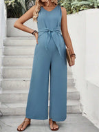 جمبسوت معقود بدون أكمام بلون سادة للأمومة - Pink&blue