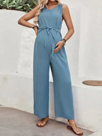 جمبسوت معقود بدون أكمام بلون سادة للأمومة - Pink&blue