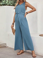 جمبسوت معقود بدون أكمام بلون سادة للأمومة - Pink&blue