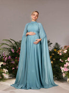 فستان سهرة رسمي من الشيفون بأكمام طويلة جدًا للحوامل من ديرساليسا - Pink&blue