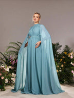 فستان سهرة رسمي من الشيفون بأكمام طويلة جدًا للحوامل من ديرساليسا - Pink&blue