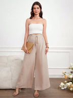 بنطلون مصمم للحوامل موضة سادة بخصر قابل للتعديل وأرجل واسعة - Pink&blue