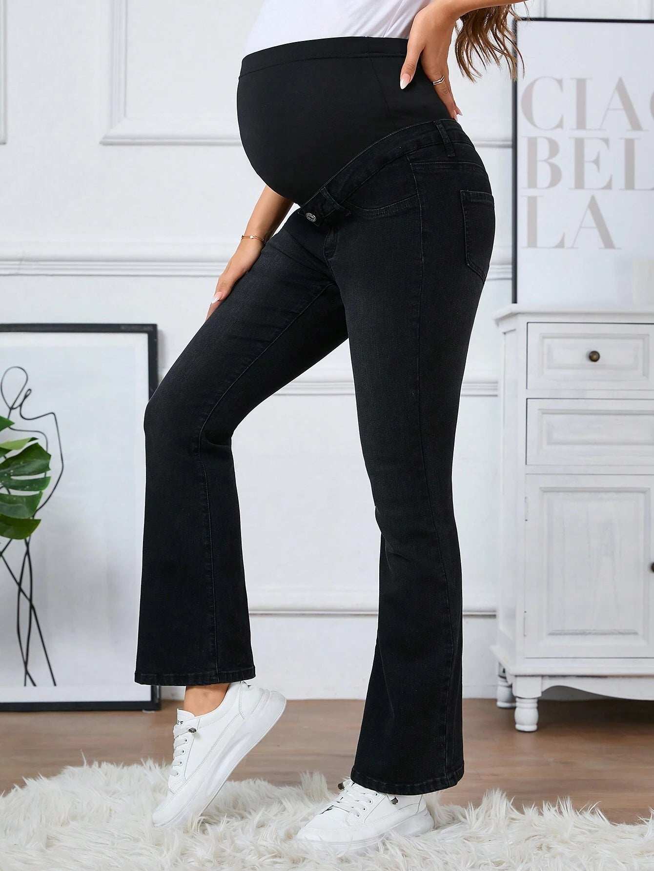 بنطلون جينز واسع للحوامل قابل للتعديل بالخصر - Pink&blue