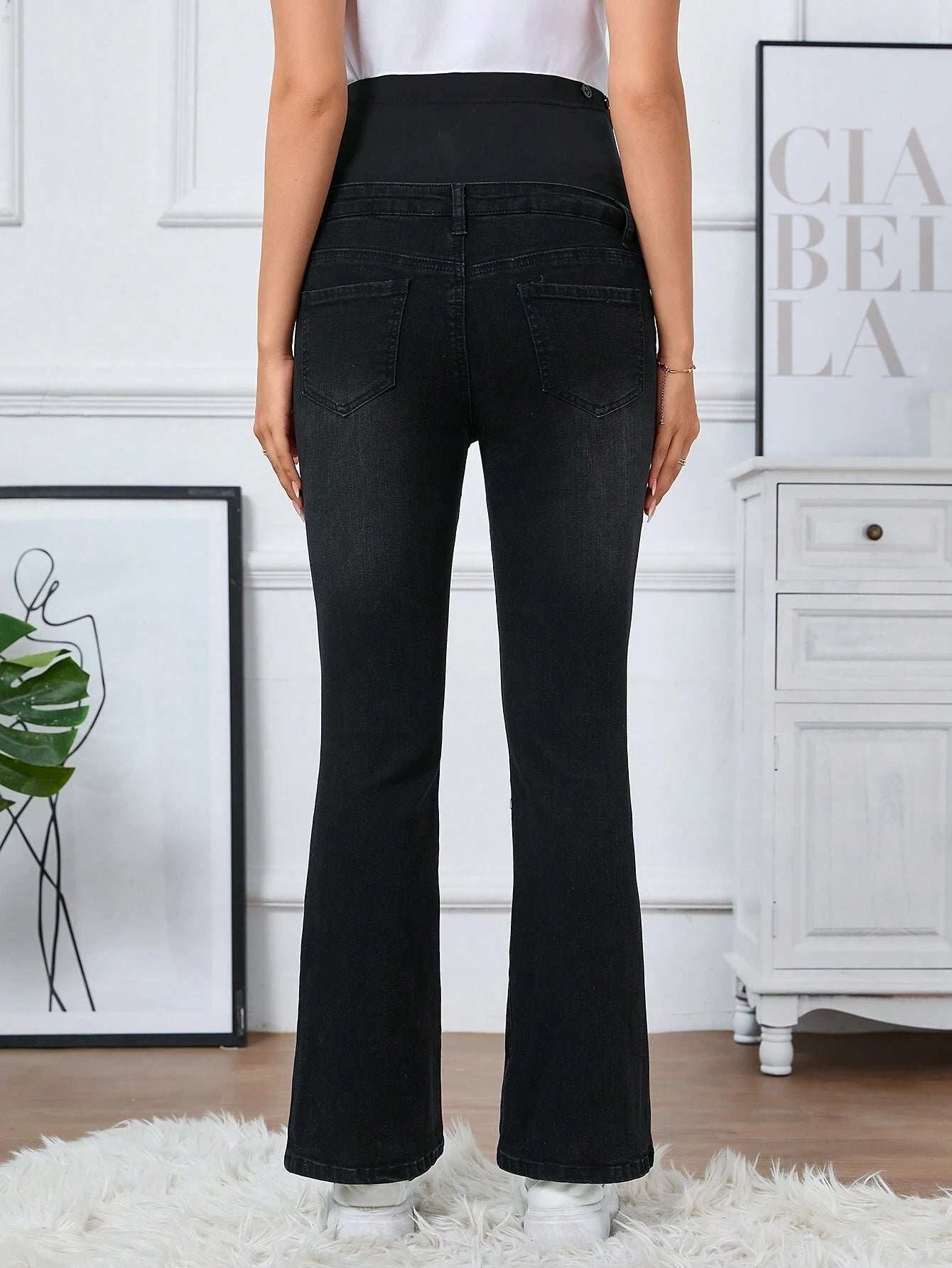 بنطلون جينز واسع للحوامل قابل للتعديل بالخصر - Pink&blue