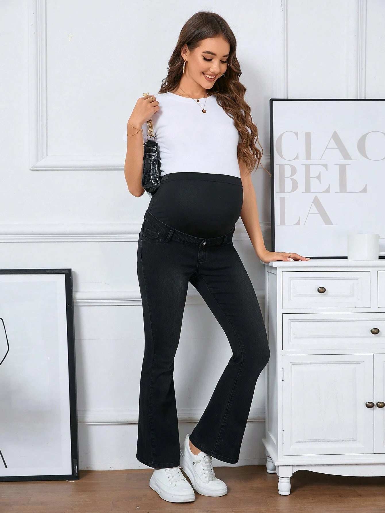 بنطلون جينز واسع للحوامل قابل للتعديل بالخصر - Pink&blue