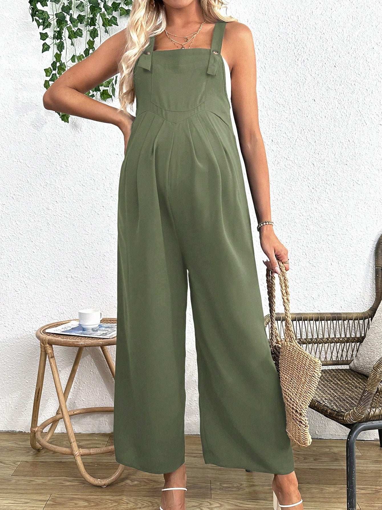 جمبسوت أنيقة بدون أكمام للنساء الحوامل ، ذات حمالات واسعة للحمل - Pink&blue