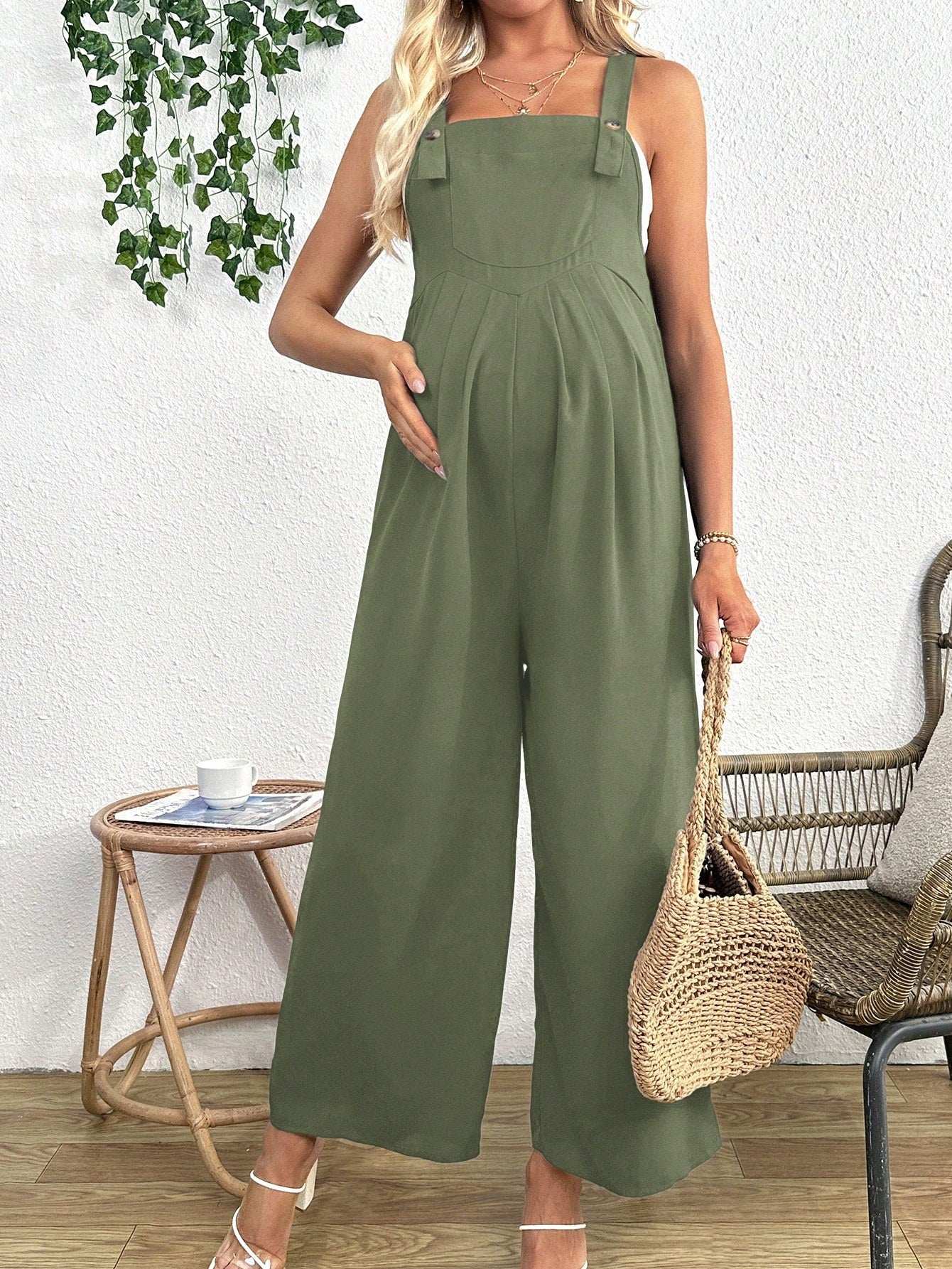 جمبسوت أنيقة بدون أكمام للنساء الحوامل ، ذات حمالات واسعة للحمل - Pink&blue