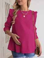 قميص أم للحمل موسم الربيع كاجوال مزين بلون الدوت السويسري وأزرار خلفية وأكمام طويلة - Pink&blue