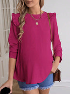 قميص أم للحمل موسم الربيع كاجوال مزين بلون الدوت السويسري وأزرار خلفية وأكمام طويلة - Pink&blue